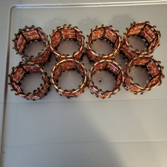 NIB Pier 1 Imports Napkin Ring Holders 8 Moroccan Red Brown Beaded Wires Fancy - Picture 5 of 8